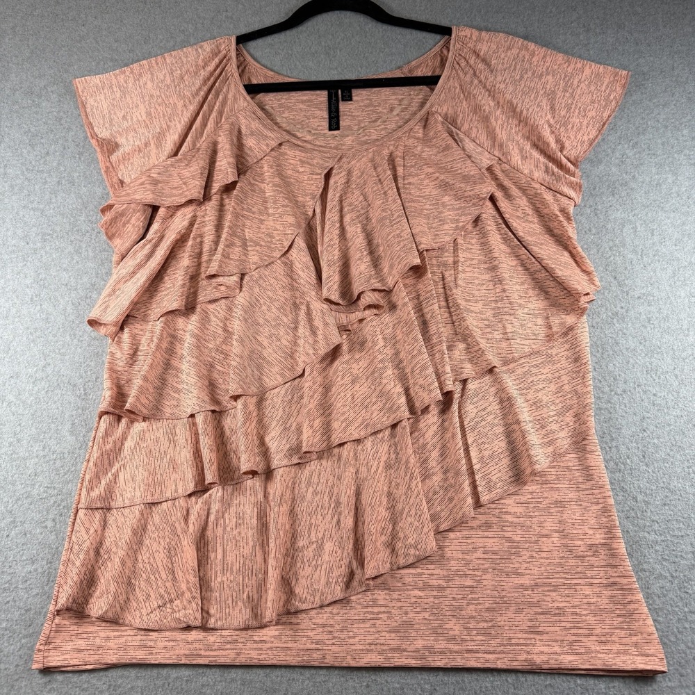 Allie & Rob Blouse XL Peach Pink Multi Tiered Ruffle Short Sleeve Top Coquette